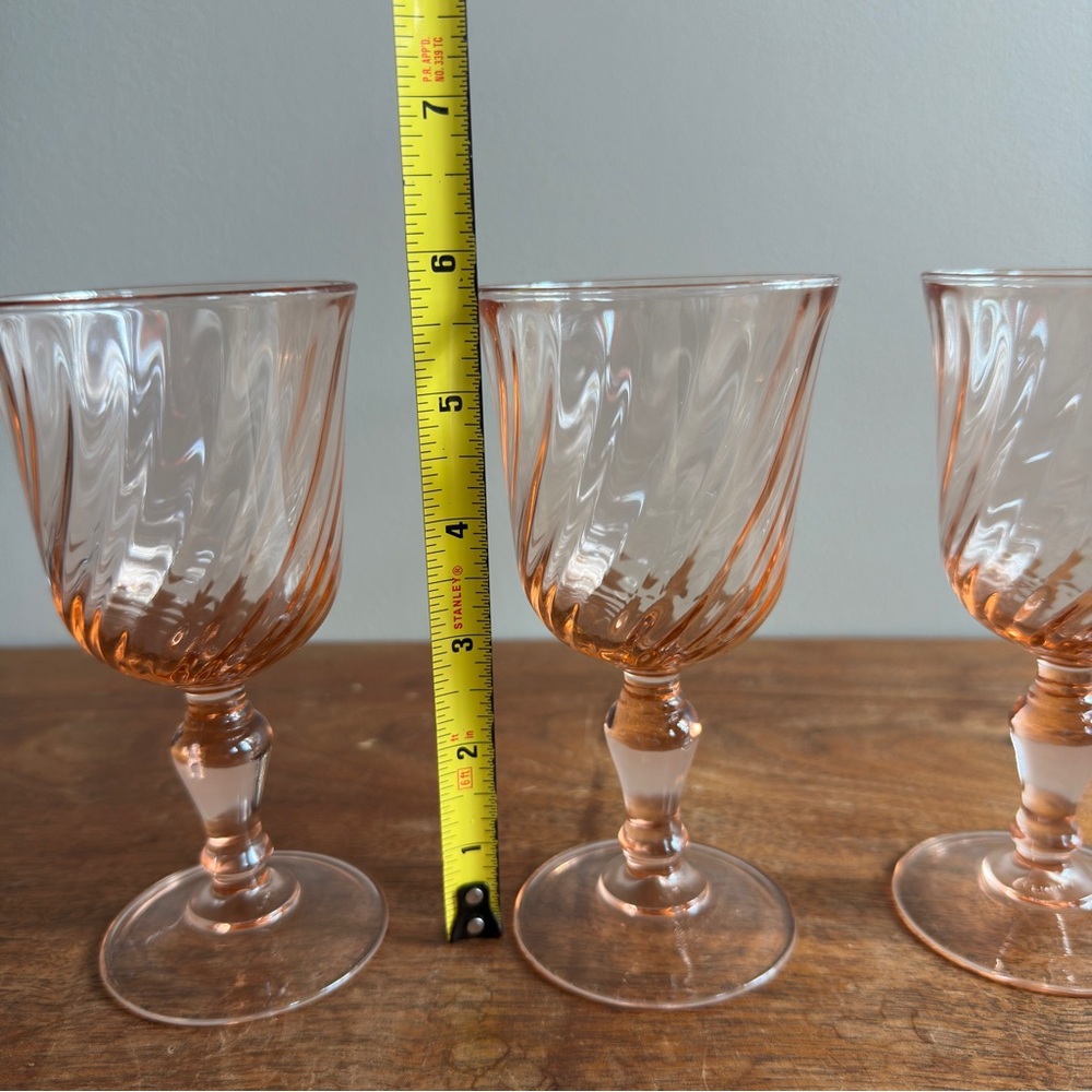 Vintage Pink Swirl Glass Stemware Wine Glasses, MCM Glassware Set of 3 - France - Picture 7 of 8